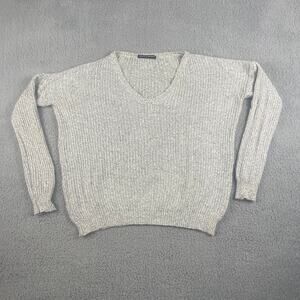 Brandy Melville Women's OS Gray Cotton Polyamide Round Neck Long Sleeve Sweater